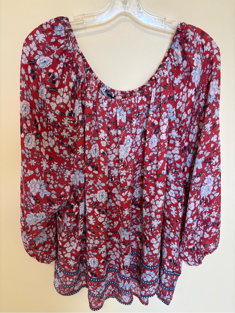 Chaps by Ralph Lauren Red Floral Peasant Boho Off Shoulder Top Plus Size 3X - Picture 4 of 5